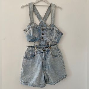 Vintage 1980s Denim Overalls Playsuit